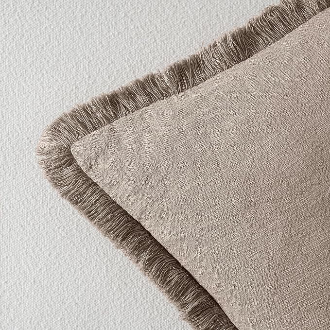 MIULEE Linen Fringe Decorative Fall Euro Throw Pillow Covers Dune 26x26 | Set - Image 3