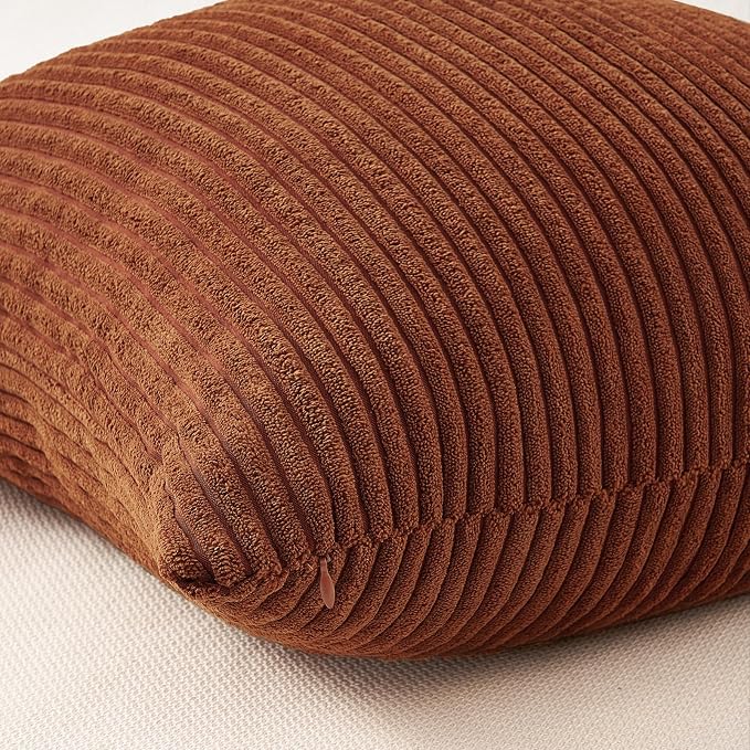 Topfinel Yellow Brown Throw Pillow Covers Rustic Modern Soft Corduroy Striped - Image 6