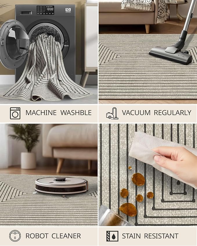 Latte&Fog 8x10 Area Rugs for Living Room, Large Beige Modern Abstract Washable - Image 6