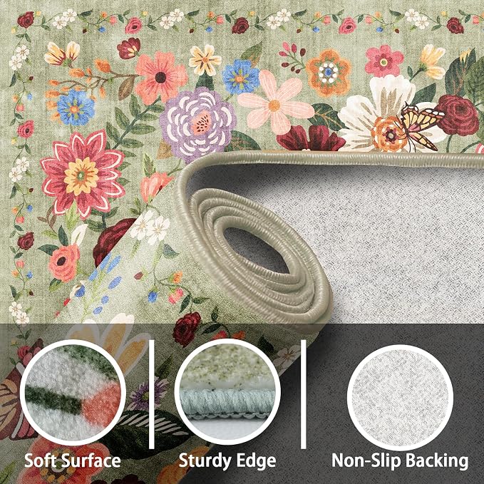 Green Floral Hallway Runner Rug 2'6"x14 - Image 3