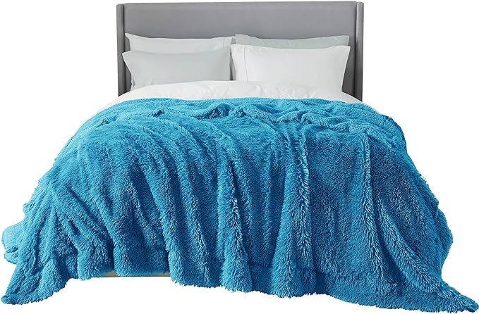 Bedsure GentleSoft Fluffy Bright Blue Blankets Queen Size by BEDSURE