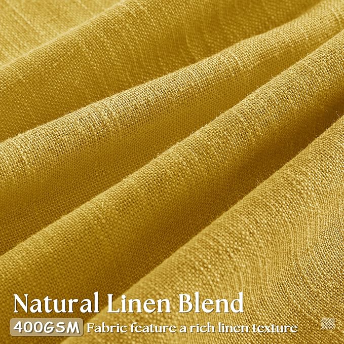 Mustard Yellow Pleated Semi Sheer Linen Curtains 120 Inches Long 2 Panel | - Image 3