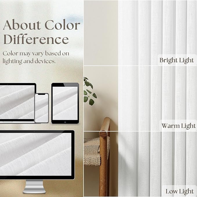 Snow White Pinch Pleat Semi Sheer Linen Curtains W70xL84 1 Panel | Light - Image 3