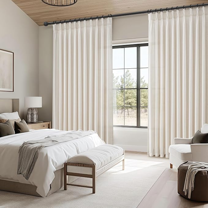 Extra Wide Semi Sheer Linen Curtains 96 Inch Long 2 Panels Set - Image 8