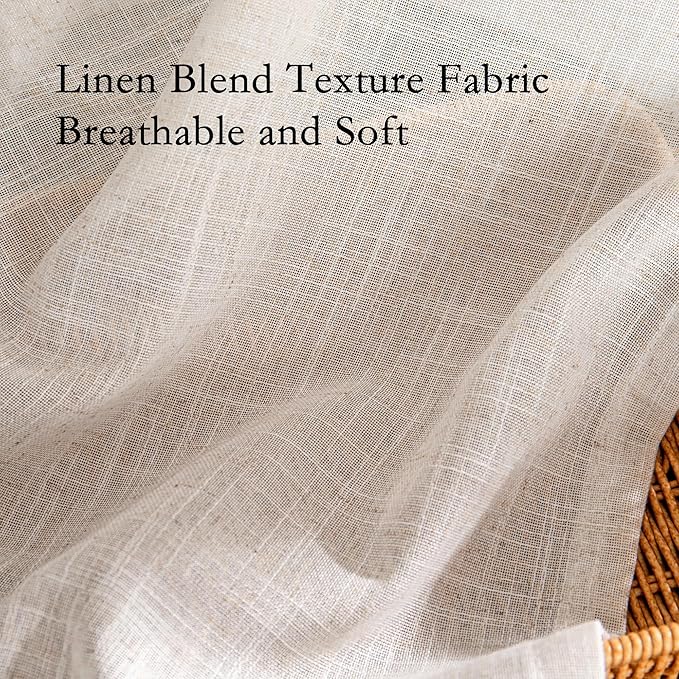 MYSKY HOME Semi Sheer Natural Linen Curtains 36 Inch Length 2 Panels, Light - Image 6