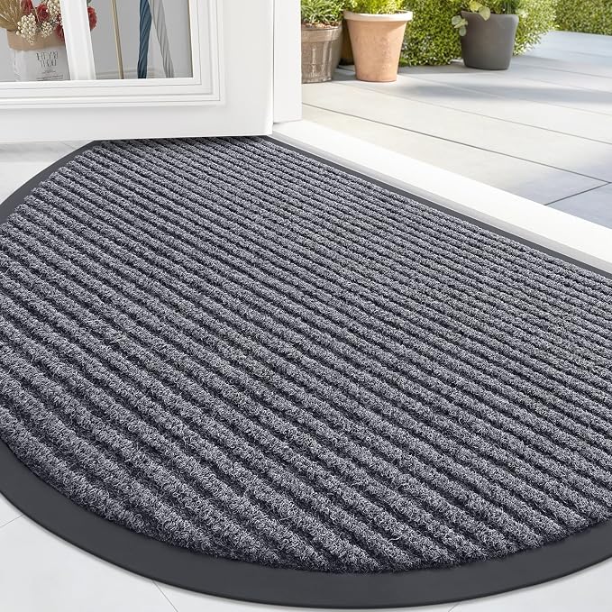 OLANLY Half Circle Front Door Mat 47x23, Waterproof Heavy-Duty Doormat | Grey by OLANLY
