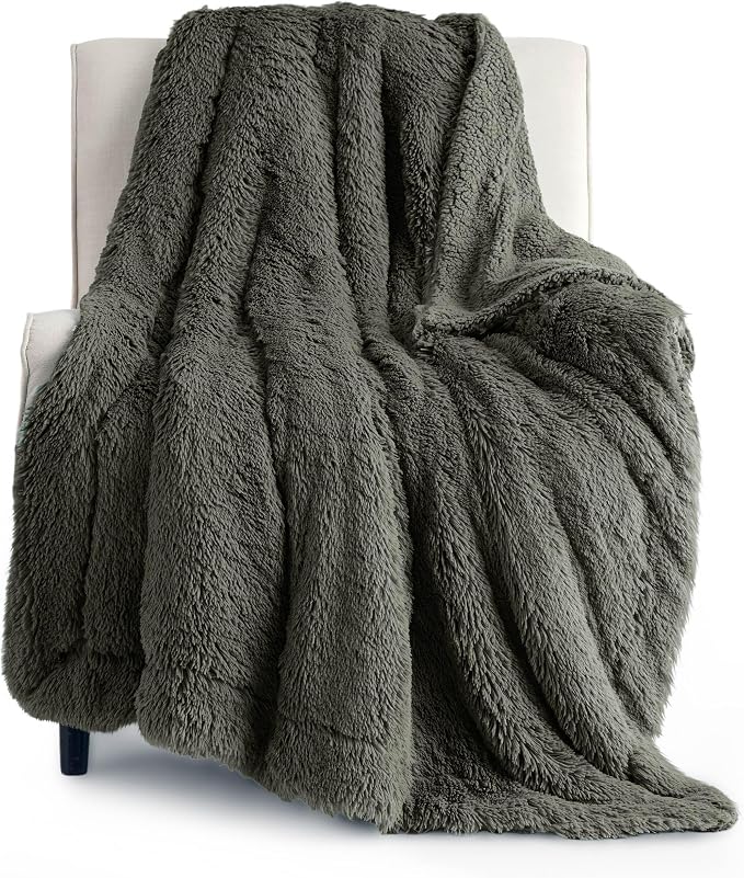 Bedsure GentleSoft Fuzzy Sherpa Faux Fur Twin Blanket Olive Green Cozy Gifts by BEDSURE