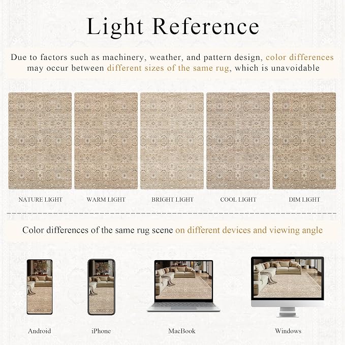 Schweek 6x9 Area Rug Khaki Washable Vintage Distressed Living Room Rugs | Non - Image 6