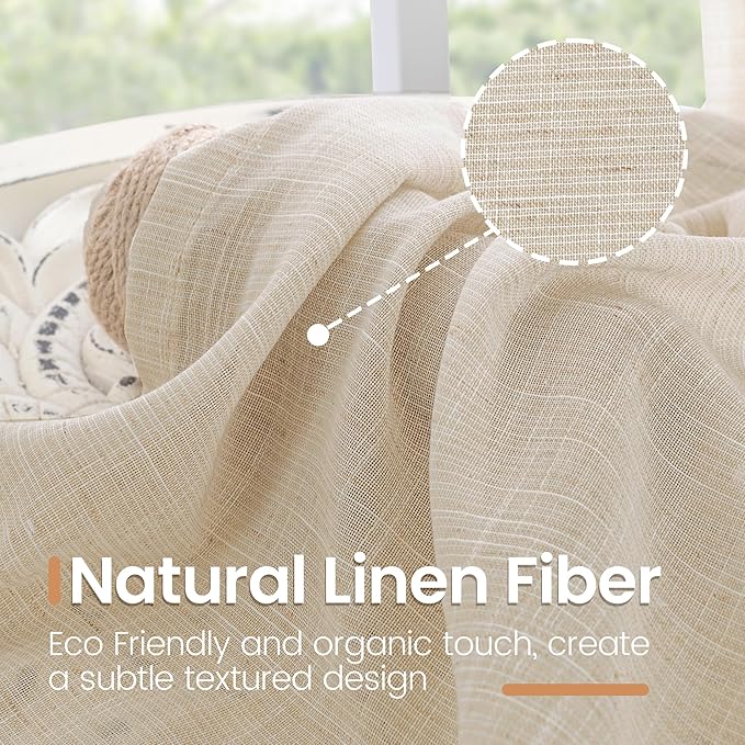 BGment Linen Natural Curtains 40 Inch Length - Image 3