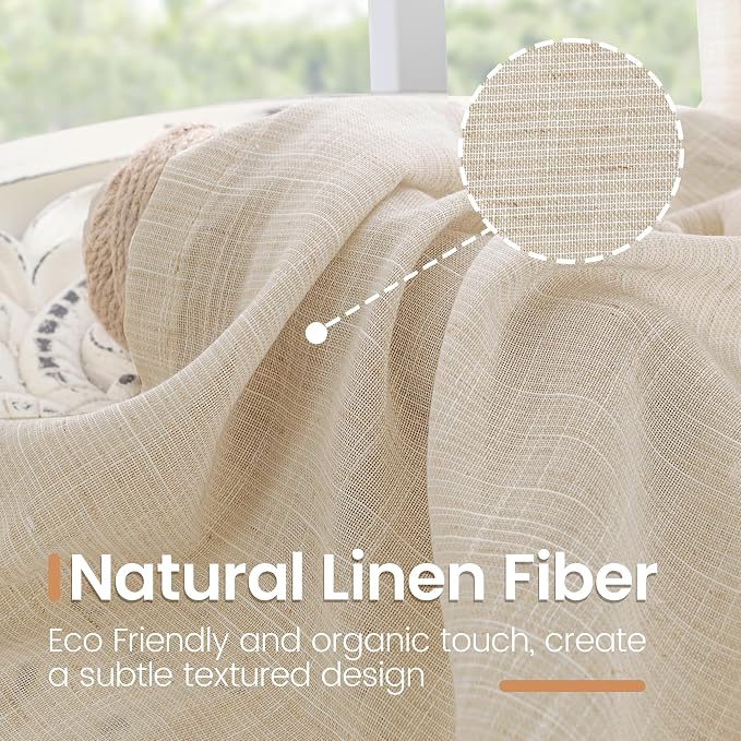 BGment 30 Inch Linen Curtains, Small Drapes Natural Semi Sheer Lightweight - Image 3