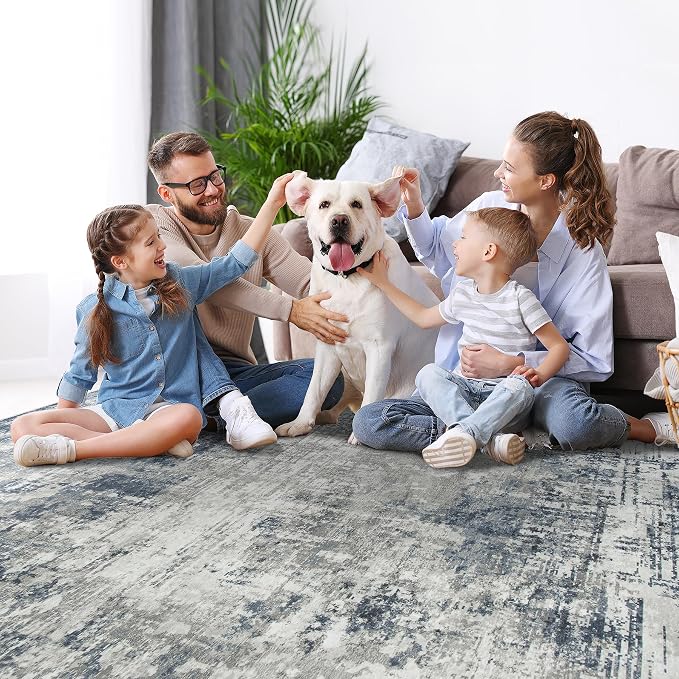 5x7 Area Rugs for Living Room Bedroom Dining Room Washable Blue Grey | Soft - Image 7