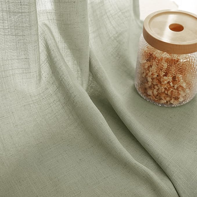 Linen Blend Sage Green Curtains 84 inch Length 2 Panels - Image 3
