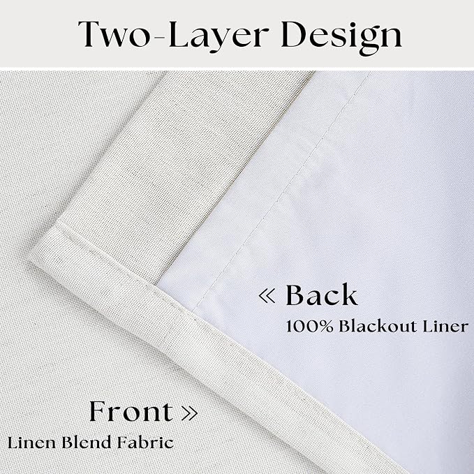 Off White Pinch Pleated 100% Blackout Curtains 102 Inches Long | Linen Blend - Image 4
