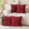 Set of 4 Burgundy Decorative Throw Pillow Covers 18x18 Inch Corduroy Pillow by Cozoomy