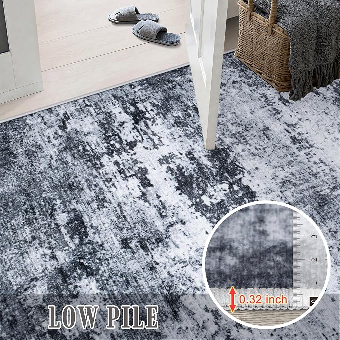9x12 Area Rug Living Room: Modern Washable Indoor Carpet Black | - Image 9