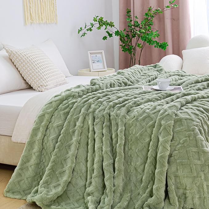 Aganear Fleece Throw Blanket for Bed Couch 90"x90" Sage Green | Lightweight - Image 7