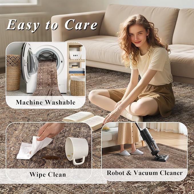 Schweek 3x12 Washable Kitchen Runner Rug Non Slip Hallway Rug Vintage Brown | - Image 7