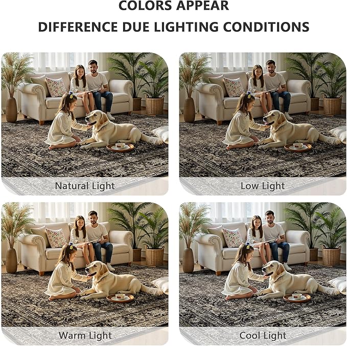 5x7 Area Rugs - Washable Vintage Retro Living Room Rug, Soft Ultra Thin Non - Image 7