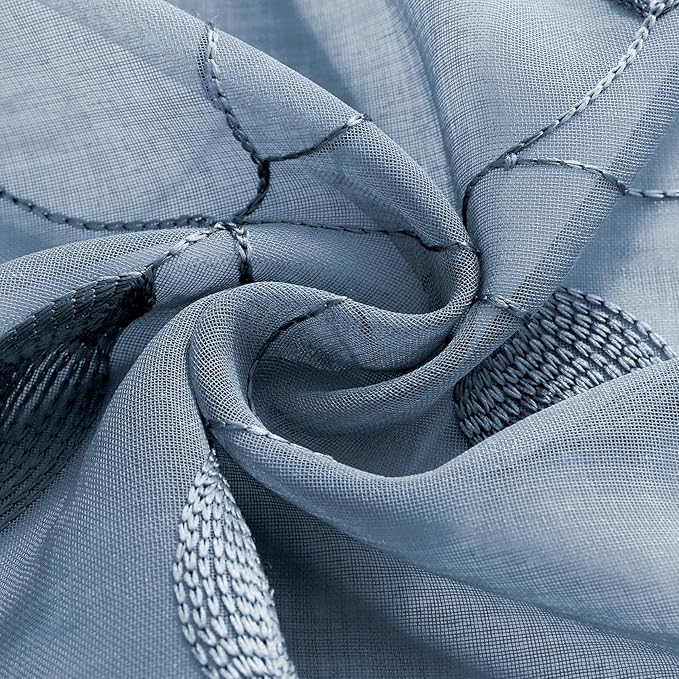 HOMEIDEAS Stone Blue Sheer Kitchen Curtains 52 x 54 Inch Length 2 Panels - Image 4