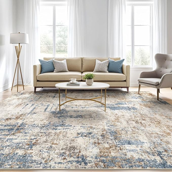 LOONGRUG Area Rug 5x7 Washable Neutral Modern Living Room Rugs Blue Tan | - Image 5