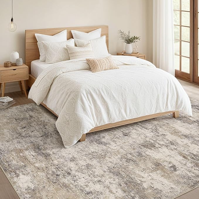 Nakagishi 9x12 Area Rugs Living Room: Washable Abstract Large Neutral Soft Rug - Image 5