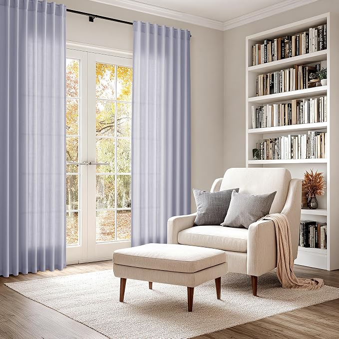 Lavender Purple Linen Curtains 84 Inch Length 2 Panels Set - Image 6