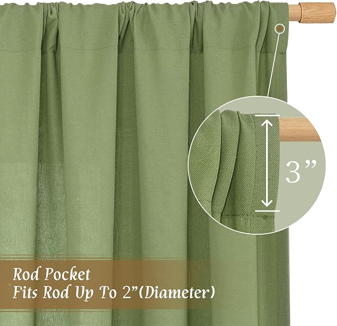 72 inch Length Green Semi Sheer Linen Curtains - Image 3