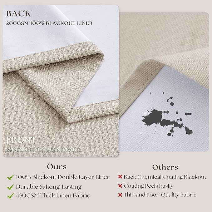 Pinch Pleated 100% Blackout Thick Linen Curtains 84 Inch Long Natural | Thick - Image 7