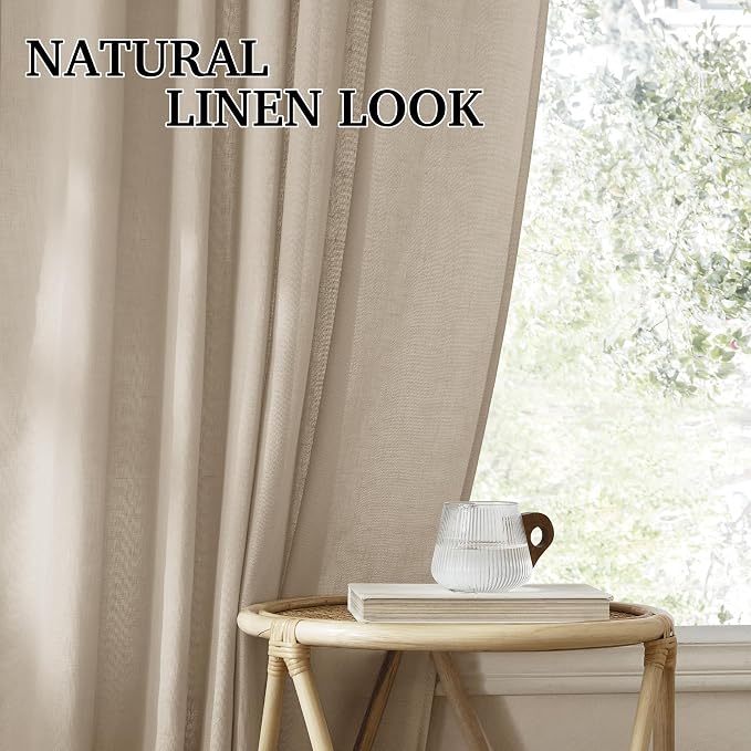 RYB HOME Linen Sheer Curtains 90 inches Long 2 Panels Set, Natural Lightweight - Image 8