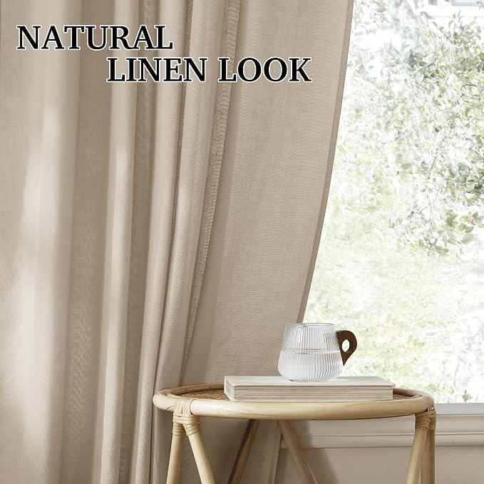 RYB HOME Linen Sheer Curtains 120 inches Long, Room Divider Curtains - Image 7
