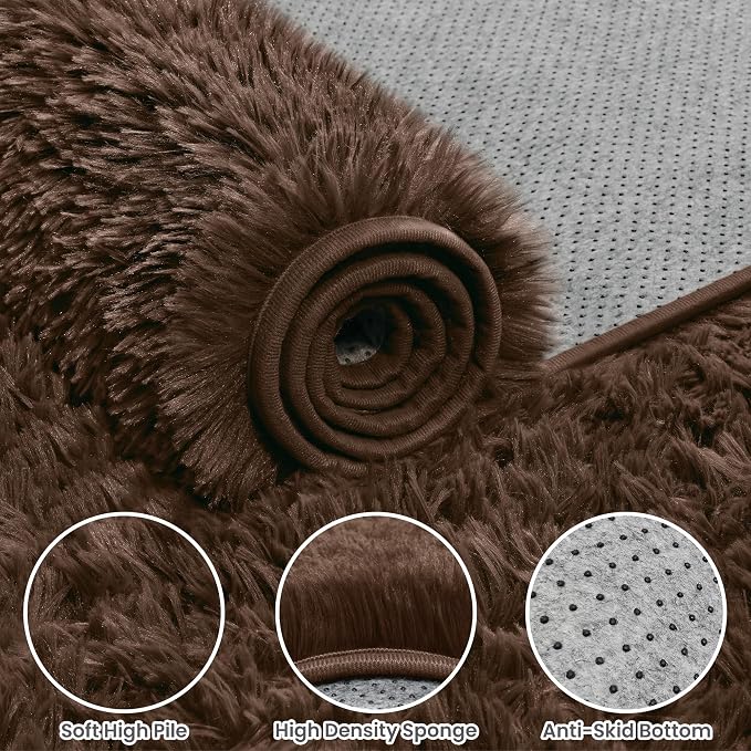 8x10 Area Rugs for Living Room Rug: Soft Fluffy Shag Brown Rugs for Bedroom - Image 6