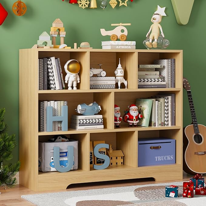 Book Shelf Set of 2, 8 Cubes Storage Organizer, Freestanding Wooden Bookshelf Cube Shelf for Bedroom, Living Room, Home Office, 3-Tier Open Bookshelf Wooden Bookcase