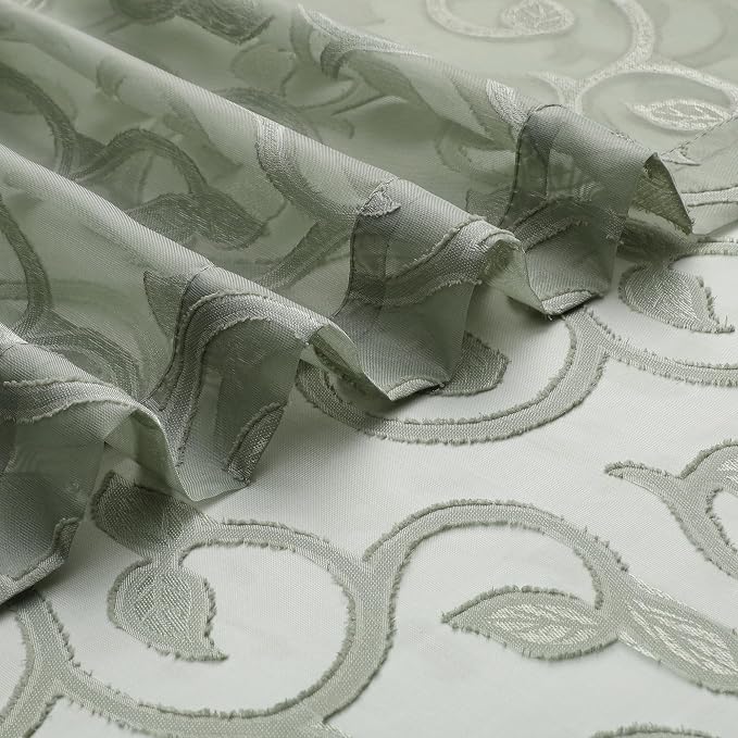 OWENIE Furman Sage Green Sheer Curtains 45 Inch Length 2 Panels Set - Image 6