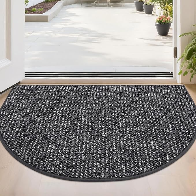 BEQHAUSE Dirt Trapper Door Mat 24" x 36" Half Circle Non Slip, Charcoal | by BEQHAUSE