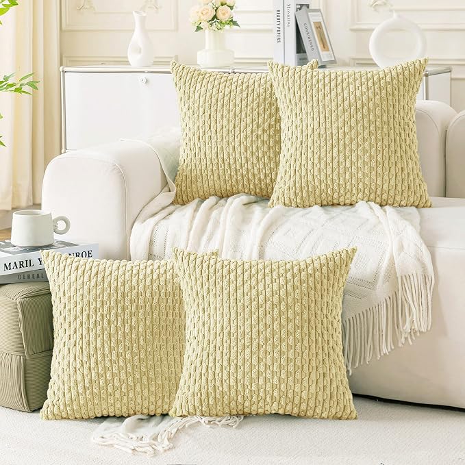 Set of 4 Pale Yellow Decorative Throw Pillow Covers 20x20 Inch Corduroy Pillow by Cozoomy
