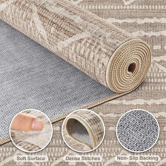 Nakagishi 10x14 Area Rugs Living Room: Washable Boho Large Neutral Modern Soft - Image 3