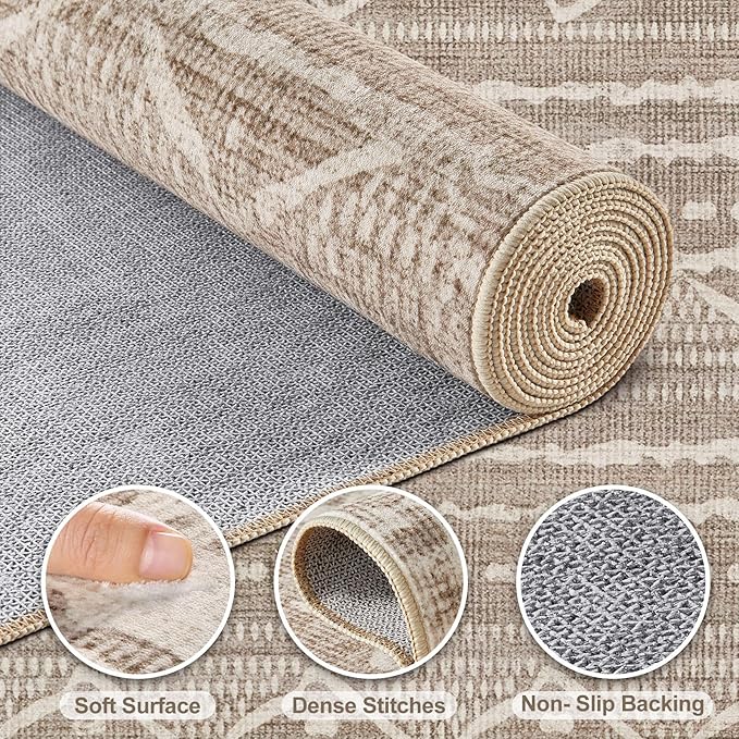 Nakagishi 5x7 Area Rugs Living Room: Washable Boho Large Neutral Soft Rug - Image 3