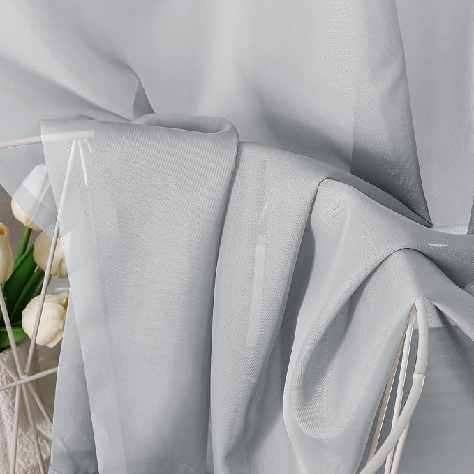 Aiyufeng Light Grey Sheer Window Curtains 84 Inches Long 2 PCS- Rod Pocket - Image 7
