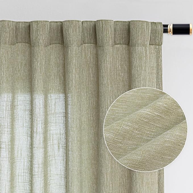 MYSKY HOME Sage Green Living Room Curtains 95 Inches Long Semi Sheer Drapes by MYSKYHOME