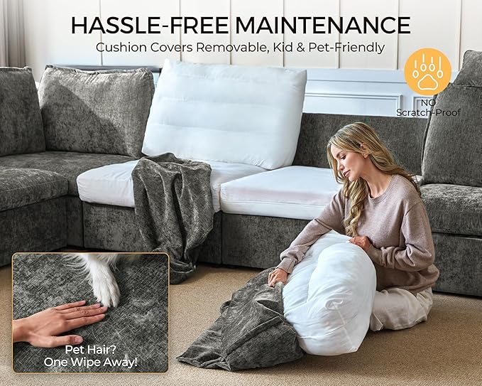 Oversized Modular Sofa Comfy Cloud Couch with Storage, Extra Deep Plush Sectional Sofa Set for Living Room, Covers Washable, Chenille, Olar (Grey, 8-Seater with Corner & 2 Ottomans, u-Shaped)