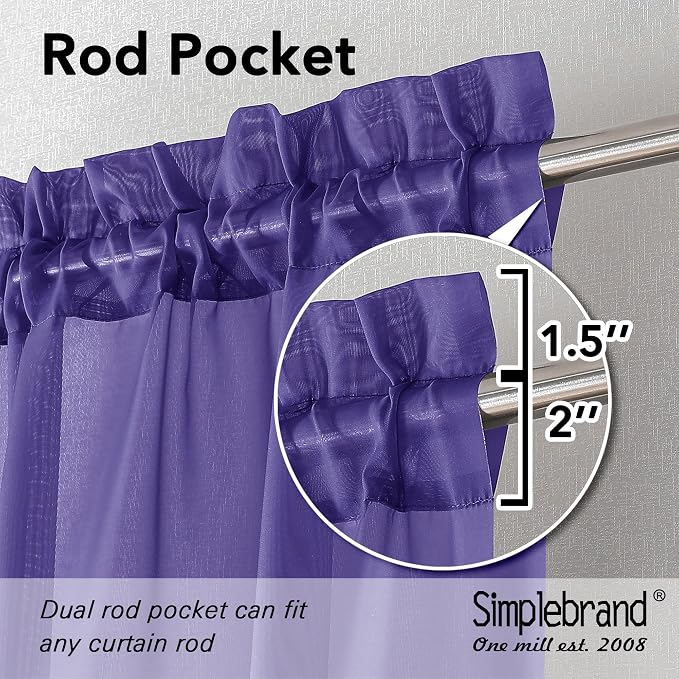 Simplebrand Purple Sheer Curtains 84 Inches Long, Light Filtering Rod Pocket - Image 2