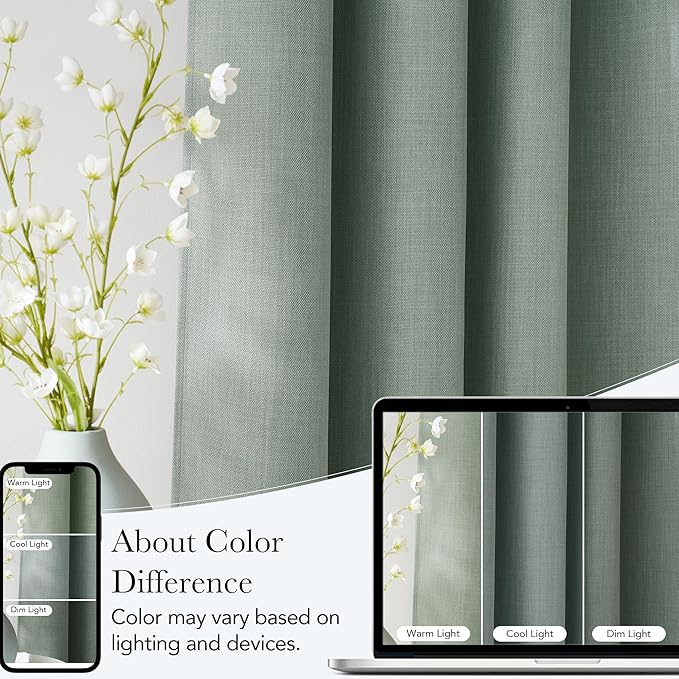 NICETOWN Faux Linen Sage Green Blackout Curtains 84 inches Long - Image 5