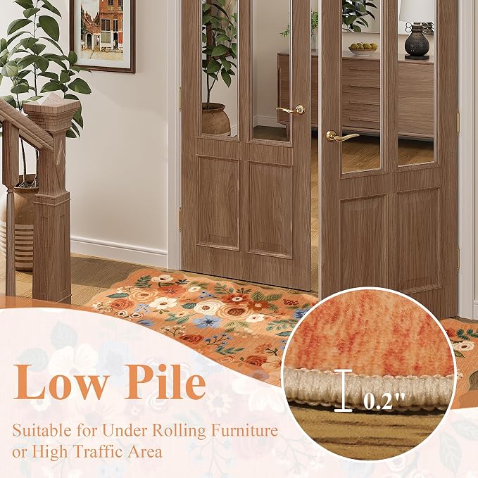DUKINO 2x4 Rug for Entryway, Floral Washable Kitchen Rugs Non Slip, Low Pile - Image 9