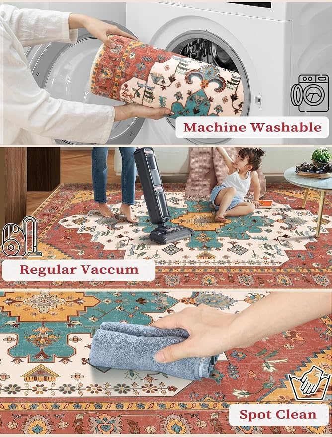 SERISSA 2x6 Washable Non Slip Boho Runner Rug - Image 2