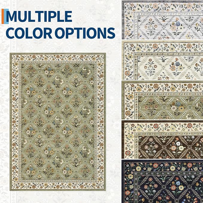 Large Entryway Rug 3x5 Floral Washable Area Rugs Vintage Soft Non-Slip Small - Image 9