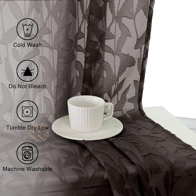 Lecloud Leia 2 Panels Sheer Chocolate Brown Curtain 54 Inch Length, Light - Image 9
