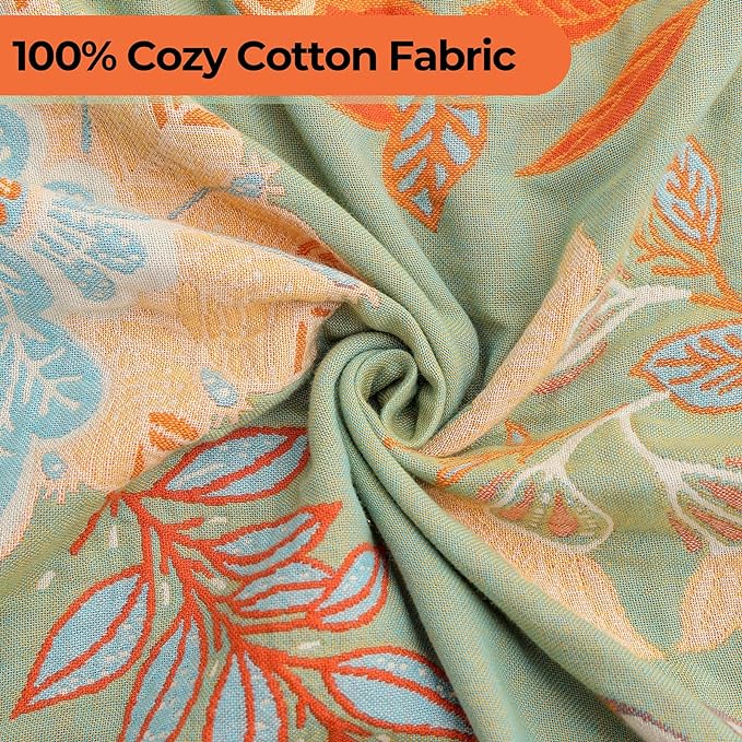Boho Throw Blanket for Bed-Soft Cotton Rustic Quilt 80"×90",Floral Printed Farmhouse Decor Muslin Bed Blankets for Sofa Couch Chair, Seasons