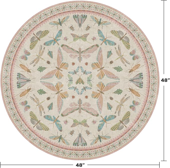 Boho Light Pink Round Rugs for Kids Bedroom - 4 ft Unique Circle Area Rugs for - Image 2