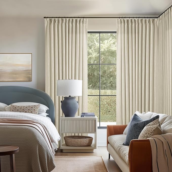 Pinch Pleated Extra Wide Beige Linen Curtain 96 Inches Long 70 Wide 1 Panel | - Image 7