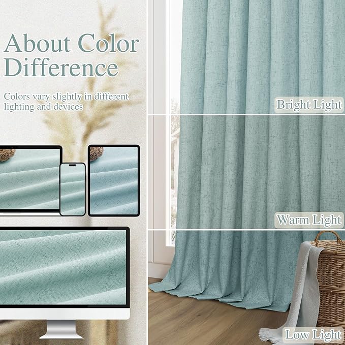 Guken 100% Blackout Linen Curtains 72 Inch Length 2 Panels Set - Image 7